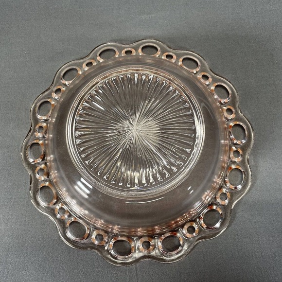Anchor Hocking Old Colony Open Lace Salad Bowl 7 3/4" Pink Depression 1935-1938 - Picture 6 of 7